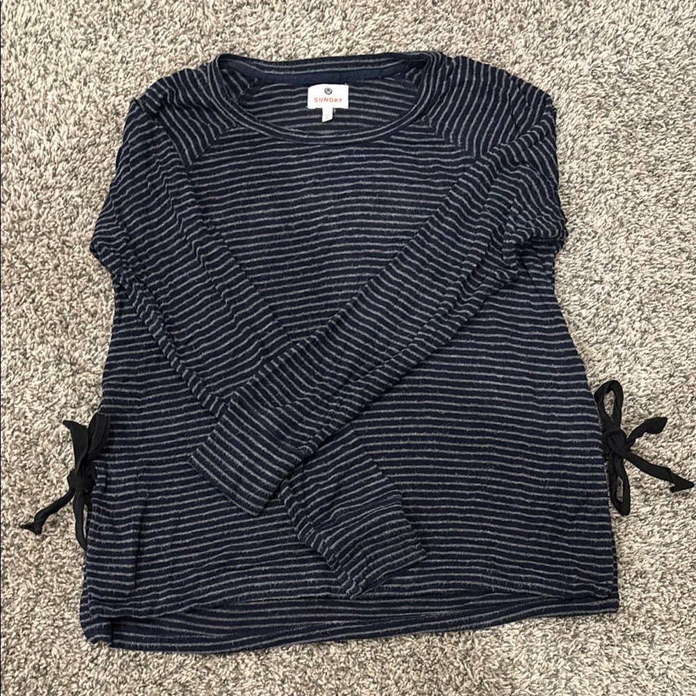 Sundry Navy and Gray Striped Top